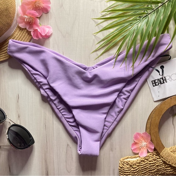Beach Riot 👙 Ribbed Purple Tropical V-Style Bikini Bottoms 💕🏝️🐠 - Picture 2 of 7